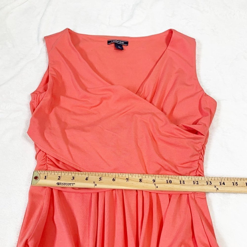 Lands' End Women Coral Pima Cotton Modal Surplice Ruched Sleeveless Dress Size S - Picture 10 of 10